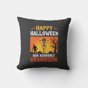 Prettig Halloween Kleinzoon Skelet Pompoen Kussen