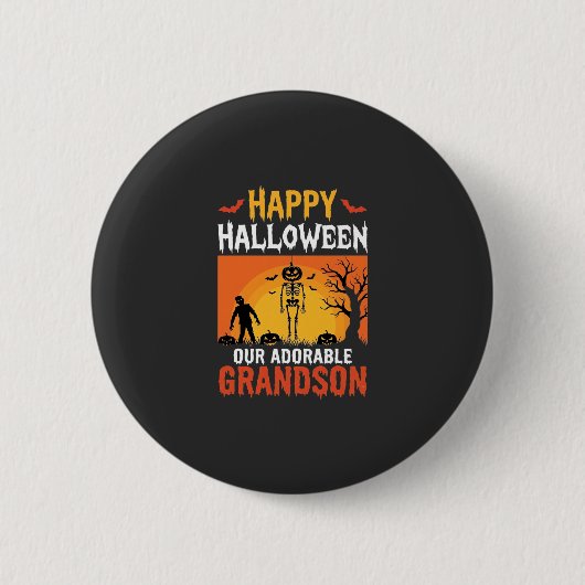 Prettig Halloween Kleinzoon Skelet Pompoen Ronde Button 5,7 Cm (Voorkant)
