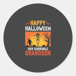 Prettig Halloween Kleinzoon Skelet Pompoen Ronde Sticker