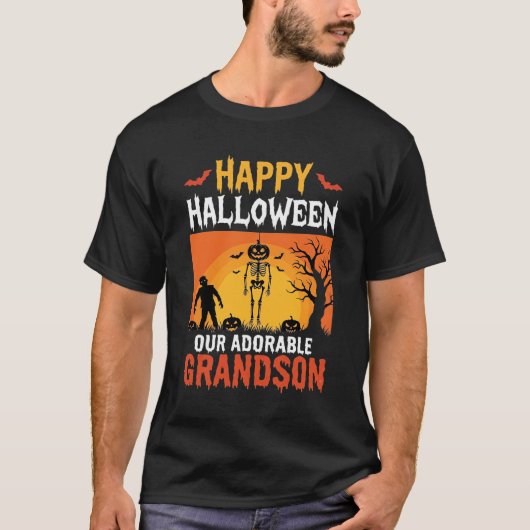 Prettig Halloween Kleinzoon Skelet Pompoen T-shirt (Voorkant)