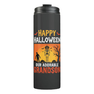 Prettig Halloween Kleinzoon Skelet Pompoen Thermosbeker