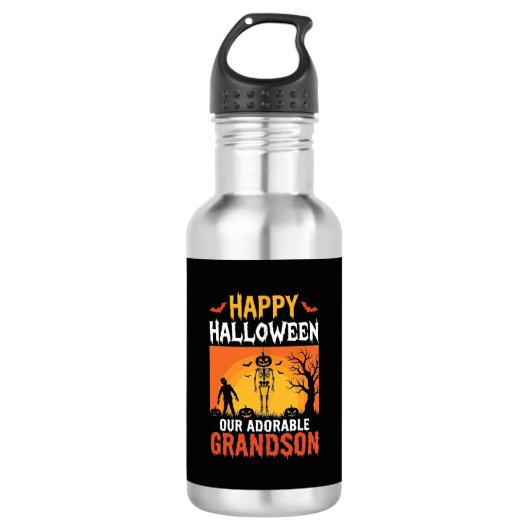 Prettig Halloween Kleinzoon Skelet Pompoen Waterfles (Voorkant)