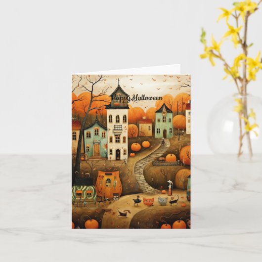 Prettig Halloween kleurrijke illustratie Kaart (Gele Bloem)