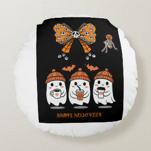 Prettig Halloween - knuffel spookjes drinken koffi Rond Kussen