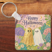 Prettig Halloween Lief Geestje Bloementuin Sleutelhanger (Voorkant)