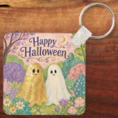 Prettig Halloween Lief Geestje Bloementuin Sleutelhanger (Achterkant)