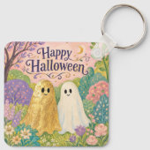 Prettig Halloween Lief Geestje Bloementuin Sleutelhanger (Achterkant)