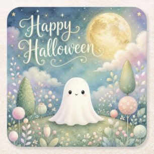 Prettig Halloween Lief Geestje Pasteltuin Kartonnen Onderzetters