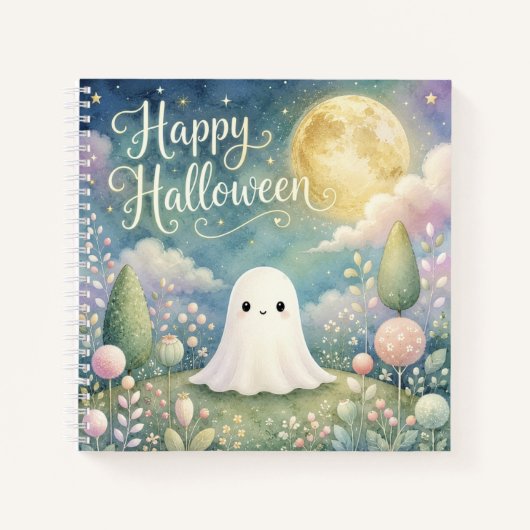 Prettig Halloween Lief Geestje Pasteltuin Notitieboek (Voorkant)