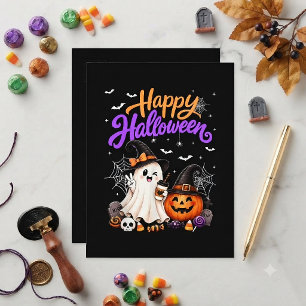 Prettig Halloween Lief Geestje Pompoen Griezelig Feestdagenkaart