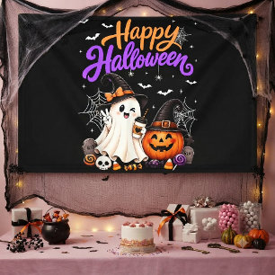 Prettig Halloween Lief Geestje Pompoen Griezelig Spandoek