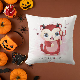 Prettig Halloween Lief Katje Duivel Spin Vliegende Kussen