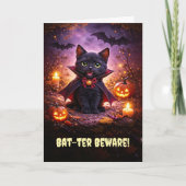 Prettig Halloween Lief Vampire Kitten Kat met Vlee Kaart (Voorkant)