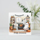 Prettig Halloween Lieve Geest in Zijn Huis Feestdagenkaart (Staand voorkant)