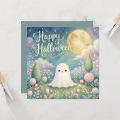 Prettig Halloween Lieve Geest Pasteltuin Kaart (Voorkant / Achterkant in situ)