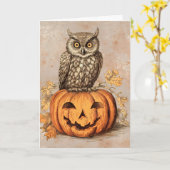 Prettig Halloween Lieve Uil & Pompoen Kaart (Gele Bloem)