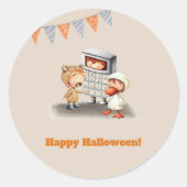 Prettig Halloween met beer, eend en rekenmachine k Ronde Sticker (Voorkant)