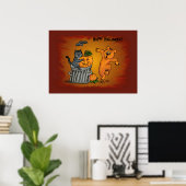 Prettig Halloween met Kat Vleermuis Hond en Spin Poster (Thuiskantoor)