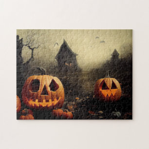 Prettig Halloween met pompoenen en een griezelig l Legpuzzel
