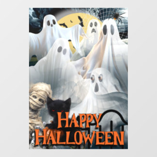 Prettig Halloween met spoken, mummie en zwarte kat Raamsticker