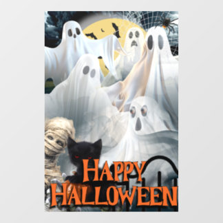 Prettig Halloween met spoken, mummie en zwarte kat Raamsticker
