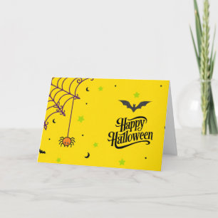 Prettig Halloween met Zwarte Vleermuis en Spinnenw Kaart