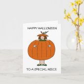 Prettig Halloween Niece in Pompoen Outfit Kaart (Gele Bloem)