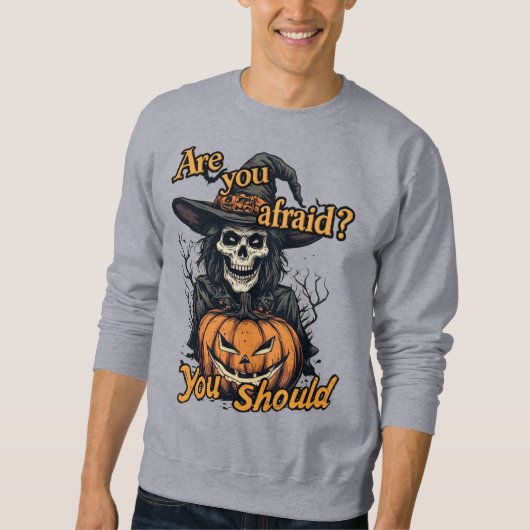 Prettig Halloween op een grijze Trui (Voorkant)