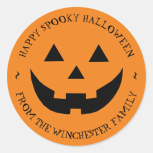 Prettig Halloween oranje Jack o lantaarn op maat g Ronde Sticker