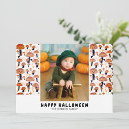 Prettig Halloween Oranje Paddenstoel Herfst Foto  Feestdagenkaart