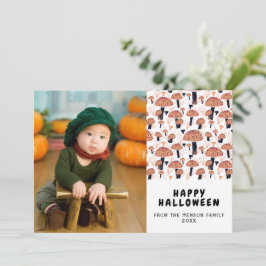 Prettig Halloween Oranje Paddenstoel Herfst Foto Feestdagenkaart