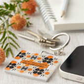 Prettig Halloween Oranje Pompoen Sleutelhanger (Voorkant Rechts)