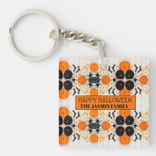 Prettig Halloween Oranje Pompoen Sleutelhanger (voorkant)