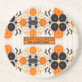 Prettig Halloween Oranje Pompoen Zandsteen Onderzetter