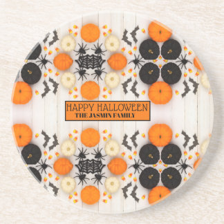 Prettig Halloween Oranje Pompoen Zandsteen Onderzetter