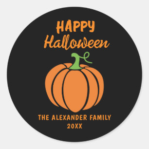 Prettig Halloween Oranje Pompoen Zwart Ronde Sticker
