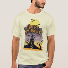 Prettig Halloween Paars Zonsondergang Spokenhuis O T-shirt