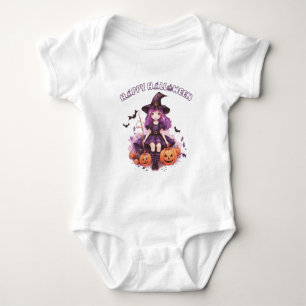 Prettig Halloween Paarse Heks Pompoenen & Vleermui Romper