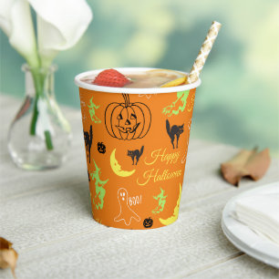 Prettig Halloween Patroon Oranje Papieren Bekers