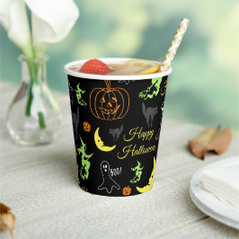 Prettig Halloween Patroon Zwart Papieren Bekers