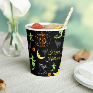 Prettig Halloween Patroon Zwart Papieren Bekers