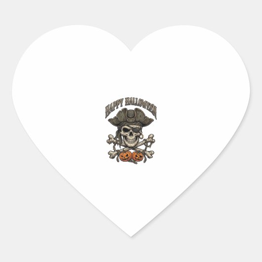 Prettig Halloween Piraat Schedel Kruisbeenderen Po Hart Sticker (Voorkant)
