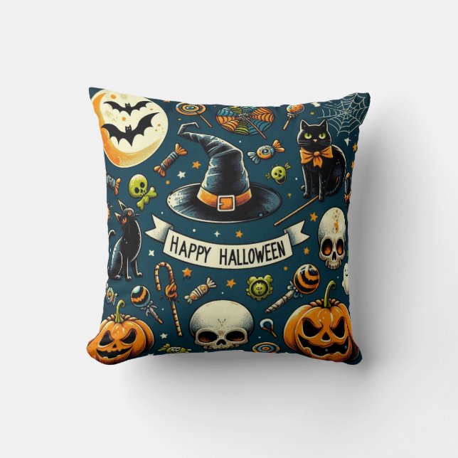 Prettig Halloween Plezier & Griezelen Kussen (Voorkant)