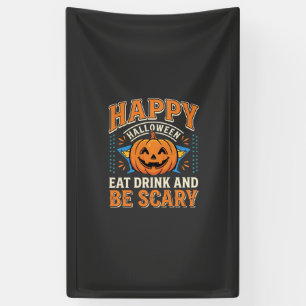 Prettig Halloween Pompoen Eten Drinken Wees Eng_1 Spandoek
