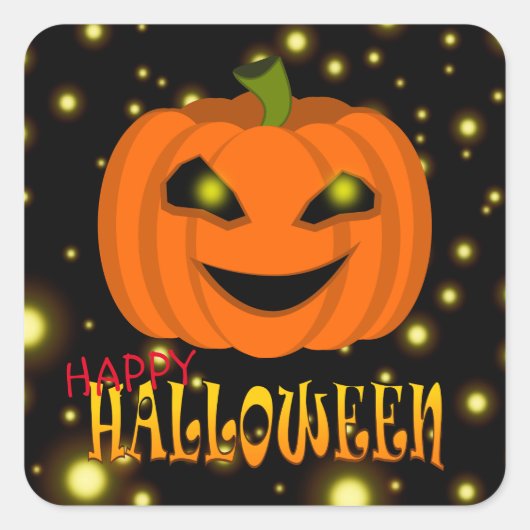 Prettig Halloween Pompoen Met Glitters Vierkante Sticker (Voorkant)