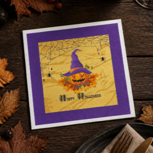 Prettig Halloween Pompoen & Spinnen Papieren s Servet