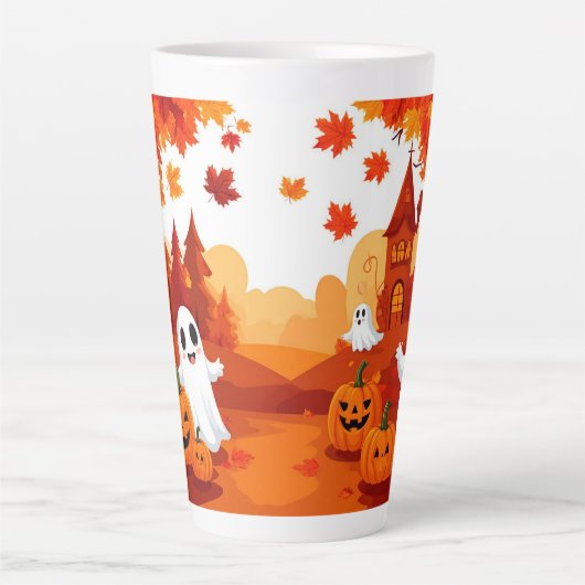 Prettig Halloween Pompoen Spook Bos 🎃 Latte Mok (Voorkant)