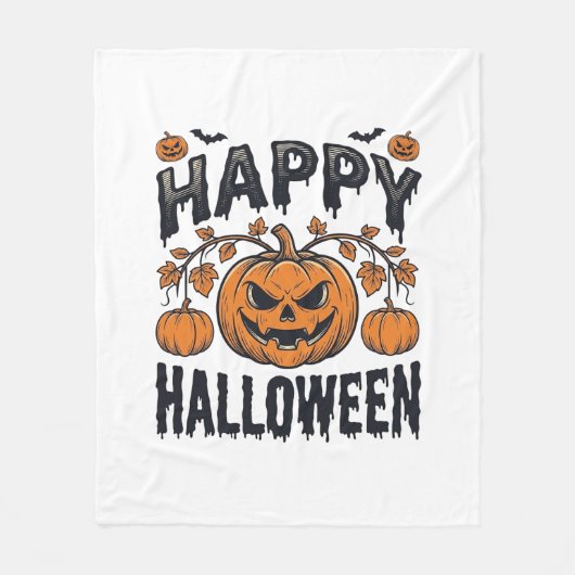 Prettig Halloween Pompoen Vintage Gravure Ontwerp_ Fleece Deken (Voorkant)