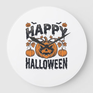 Prettig Halloween Pompoen Vintage Gravure Ontwerp_ Grote Klok