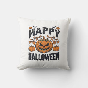 Prettig Halloween Pompoen Vintage Gravure Ontwerp_ Kussen